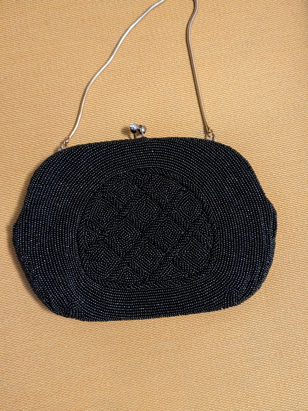 Vintage 1920s Black Beaded Evening Clutch - Unbranded